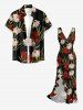 Flower Tropical Leaf Branch Print Hawaii Ruffles Split Dress -  