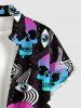 Plus Size Ombre Skulls Galaxy Eye Print Hawaii Button Pocket Shirt For Men -  