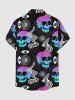 Plus Size Ombre Skulls Galaxy Eye Print Hawaii Button Pocket Shirt For Men - Noir 2XL