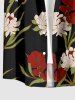 Plus Size Flower Tropical Leaf Branch Print Hawaii Button Pocket Shirt For Men -  