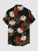 Plus Size Flower Tropical Leaf Branch Print Hawaii Button Pocket Shirt For Men - Noir 2XL