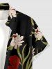 Plus Size Flower Tropical Leaf Branch Print Hawaii Button Pocket Shirt For Men - Noir 3XL