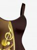 Musical Notes Curve Glitter 3D Print Hawaii Tank Dress - marron foncé 4X
