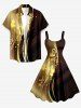 Musical Notes Curve Glitter 3D Print Hawaii Tank Dress - marron foncé 4X