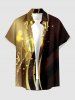 Plus Size Musical Notes Curve Glitter 3D Print Buttons Pocket Hawaii Shirt For Men - marron foncé 3XL