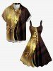 Plus Size Musical Notes Curve Glitter 3D Print Buttons Pocket Hawaii Shirt For Men - marron foncé 3XL