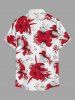 Plus Size Hibiscus Flower Leaf Print Buttons Pocket Hawaii Shirt For Men -  