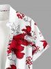 Plus Size Hibiscus Flower Leaf Print Buttons Pocket Hawaii Shirt For Men - Rouge 2XL