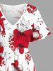 Hibiscus Flower Leaf Print Split Hawaii Midi Dress - Rouge 1X