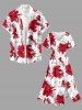 Hibiscus Flower Leaf Print Split Hawaii Midi Dress - Rouge 1X