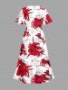 Hibiscus Flower Leaf Print Split Hawaii Midi Dress - Rouge 3X