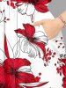 Hibiscus Flower Leaf Print Split Hawaii Midi Dress - Rouge 3X