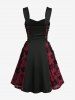 Flowers Flocking Lace Up Patchwork Tank Dress -  