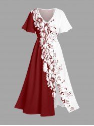 Skull Flowers Colorblock Print Split Hawaii Midi Dress -  