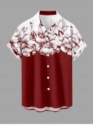 Skull Flowers Colorblock Print Buttons Pocket Hawaii Shirt For Men -  