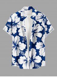Plus Size Hibiscus Flower Print Buttons Pocket Hawaii Shirt For Men -  