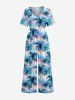Coconut Tree Ombre Print Hawaii Wide Leg Jumpsuit -  