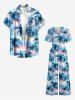 Coconut Tree Ombre Print Hawaii Wide Leg Jumpsuit -  