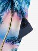Coconut Tree Ombre Print Hawaii Wide Leg Jumpsuit -  
