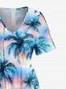 Coconut Tree Ombre Print Hawaii Wide Leg Jumpsuit -  