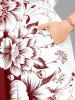 Skull Flowers Colorblock Print Split Hawaii Midi Dress -  