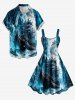 Plus Size Ship Sea Waves Cruise Print Hawaii Tank Dress -  