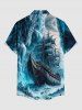 Ship Sea Waves Cruise Print Buttons Pocket Hawaii Shirt For Men -  