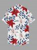Plus Size Lily Flowers Leaf Print Buttons Pocket Hawaii Shirt For Men - Rouge 2XL