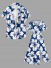 Hibiscus Flower Print Split Hawaii Midi Dress - Bleu L