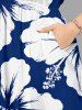 Hibiscus Flower Print Split Hawaii Midi Dress - Bleu 5X