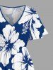 Hibiscus Flower Print Split Hawaii Midi Dress - Bleu 6X