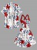 Lily Flowers Leaf Print Crisscross Straps Bowknot Hawaii Tank Dress - Rouge M