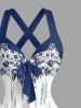 Flower Pattern Ethnic Print Hawaii Halter Crisscross Strappy A Line Dress - Cadetblue M