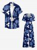 Flower Leaf Print Hawaii Wide Leg Jumpsuit - Cadetblue 2XL