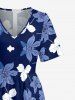 Flower Leaf Print Hawaii Wide Leg Jumpsuit - Cadetblue 2XL
