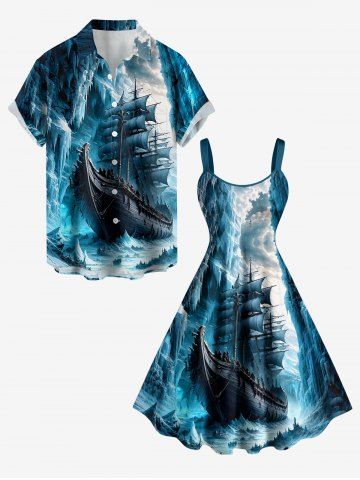 Ship Sea Waves Cruise Print Plus Size Matching Hawaii Beach Outfit For Couples