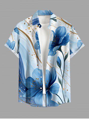 Chemise hawaïenne homme à imprimé fleur d'hibiscus avec poche boutonnée - LAKE BLUE - XL
