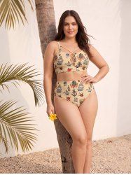 Maillot de Bain Tankini Noué Panneau en Pieuvre de Voilier Imprimé de Grande Taille - café lumière 6X