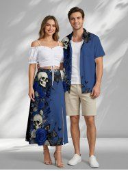 Skulls Rose Flower Butterfly Print Matching Hawaii Beach Outfit For Couples -  
