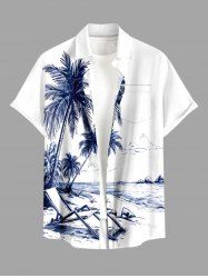Plus Size Coconut Tree Seascape Print Buttons Pocket Hawaii Shirt For Men - Bleu profond XL