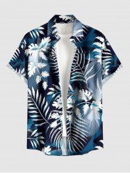 Tropical Leaf Ombre Colorblock Print Hawaii Button Pocket Shirt For Men - Bleu de Minuit 6XL