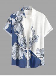 Flower Leaf Print Hawaii Button Pocket Shirt For Men -  
