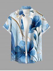 Hibiscus Flower Print Hawaii Button Pocket Shirt For Men -  