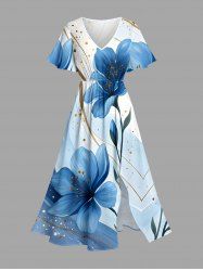 Hibiscus Flower Print Hawaii Split Pocket A Line Midi Dress -  