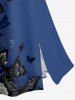 Solid Ruffles Cropped Top and Skulls Rose Flower Butterfly Print Hawaii Split A Line Skirt Matching Set -  