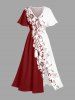 Skull Flowers Colorblock Print Plus Size Matching Hawaii Beach Outfit For Couples - Rouge Vineux 