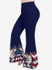 Patriotic American Flag Cat Print Cold Shoulder Cami T-shirt and Flare Pants Matching Set -  