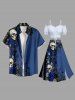 Skulls Rose Flower Butterfly Print Matching Hawaii Beach Outfit For Couples -  