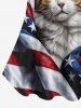 Patriotic American Flag Cat Print Cold Shoulder Cami T-shirt -  