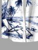 Plus Size Coconut Tree Seascape Print Buttons Pocket Hawaii Shirt For Men - Bleu profond 5XL